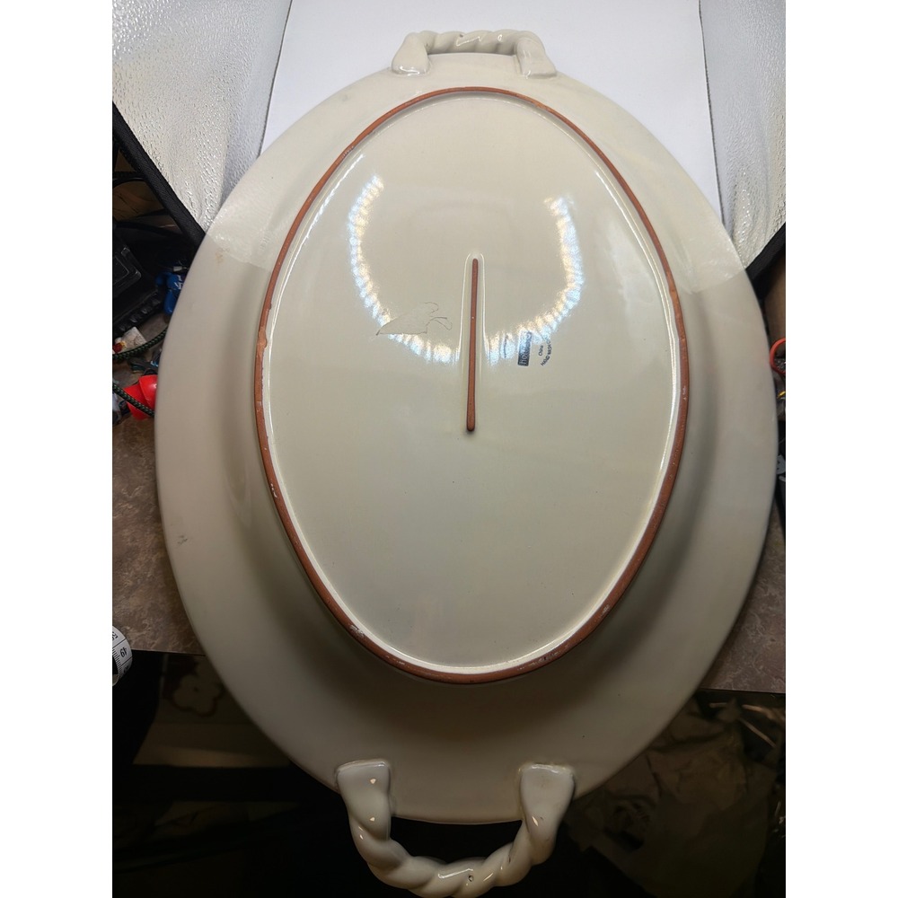 Target Home Terracotta Oval Serving Platter White Brown Oak Leaf Rope Handles - Picture 7 of 9